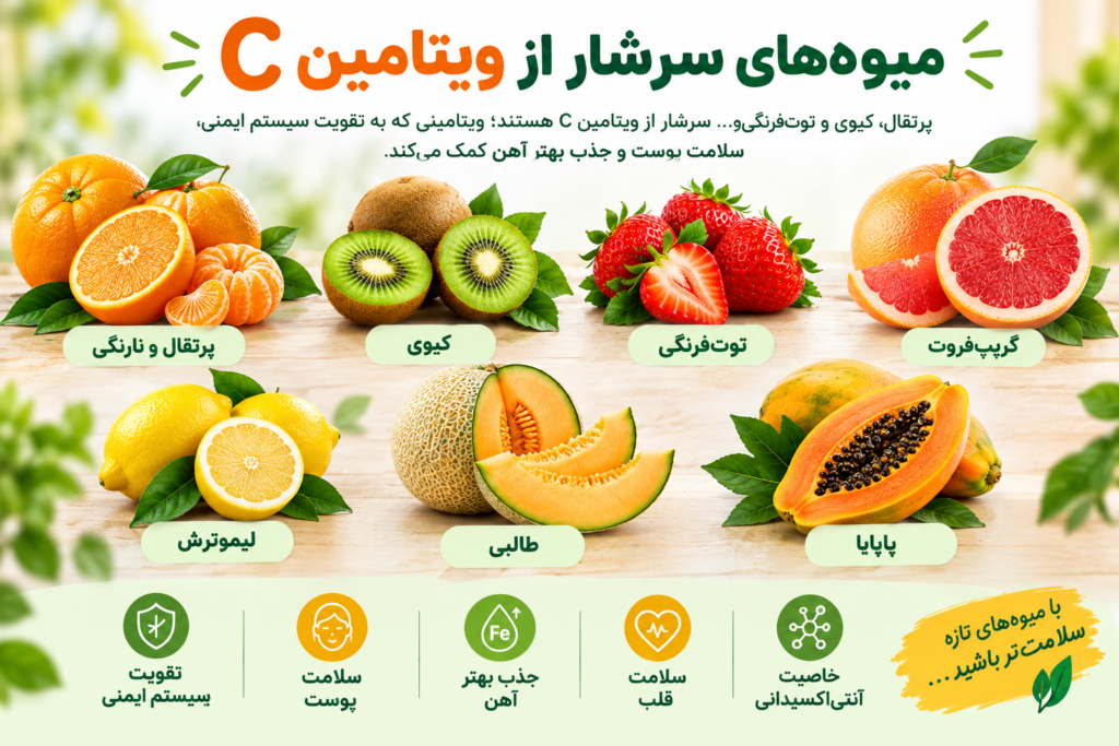 ویتامین سی, خواص ویتامین C, فواید ویتامین C, منابع ویتامین C, مواد غذایی حاوی ویتامین C, غذاهای سرشار از ویتامین C, کمبود ویتامین C, علائم کمبود ویتامین C, مقدار مصرف ویتامین C, ویتامین C برای لاغری, ویتامین C برای پوست, ویتامین C و آهن, مکمل ویتامین C, بهترین منابع ویتامین C, عوارض ویتامین C, مصرف زیاد ویتامین C, ویتامین ث, اسید آسکوربیک، ویتامین سی